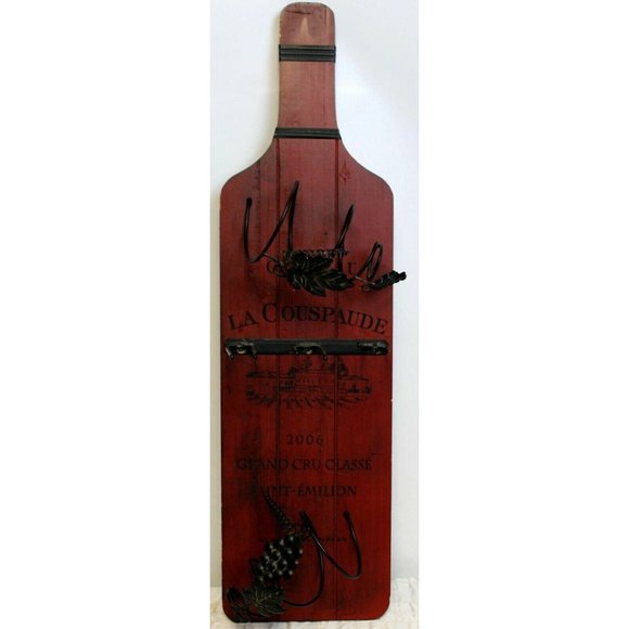 Wooden Wine Bottle Holder Glasses Red 2006 Wall Hanging 30" Tall - Picture 1 of 10